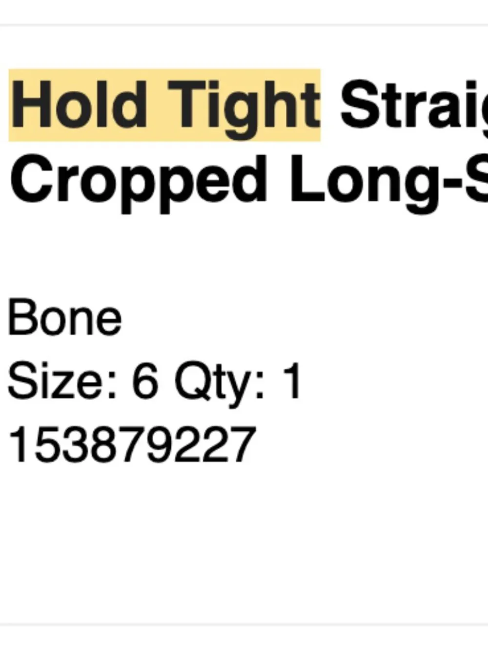 Lululemon Hold Tight Cropped Long Sleeve, Bone, Size 6